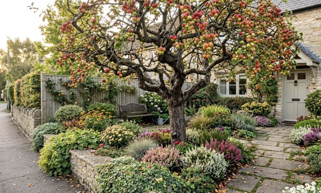 crab apple tree in front of house